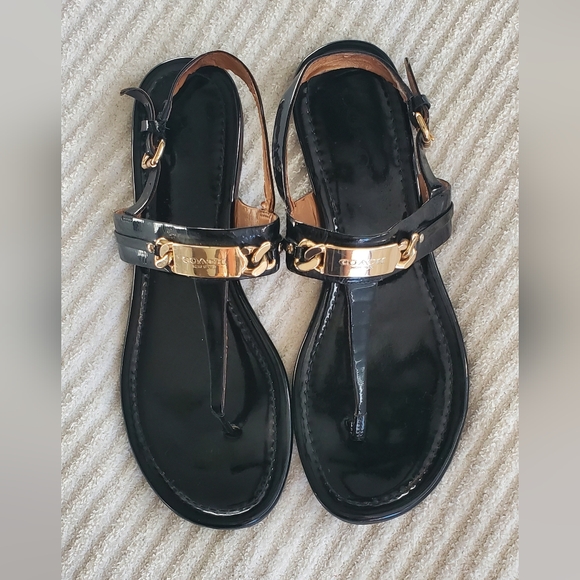 Coach Patent Leather Sandals with Gold Hardware size 8 - Picture 3 of 12